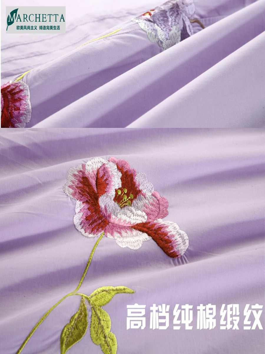 EXPORTED TO FRANCE PURE COTTON EMBROIDERY WEDDING QUILT COVER FOUR-PIECE FLOWER SET 60 SHEETS FOUR-PIECE BEDDING