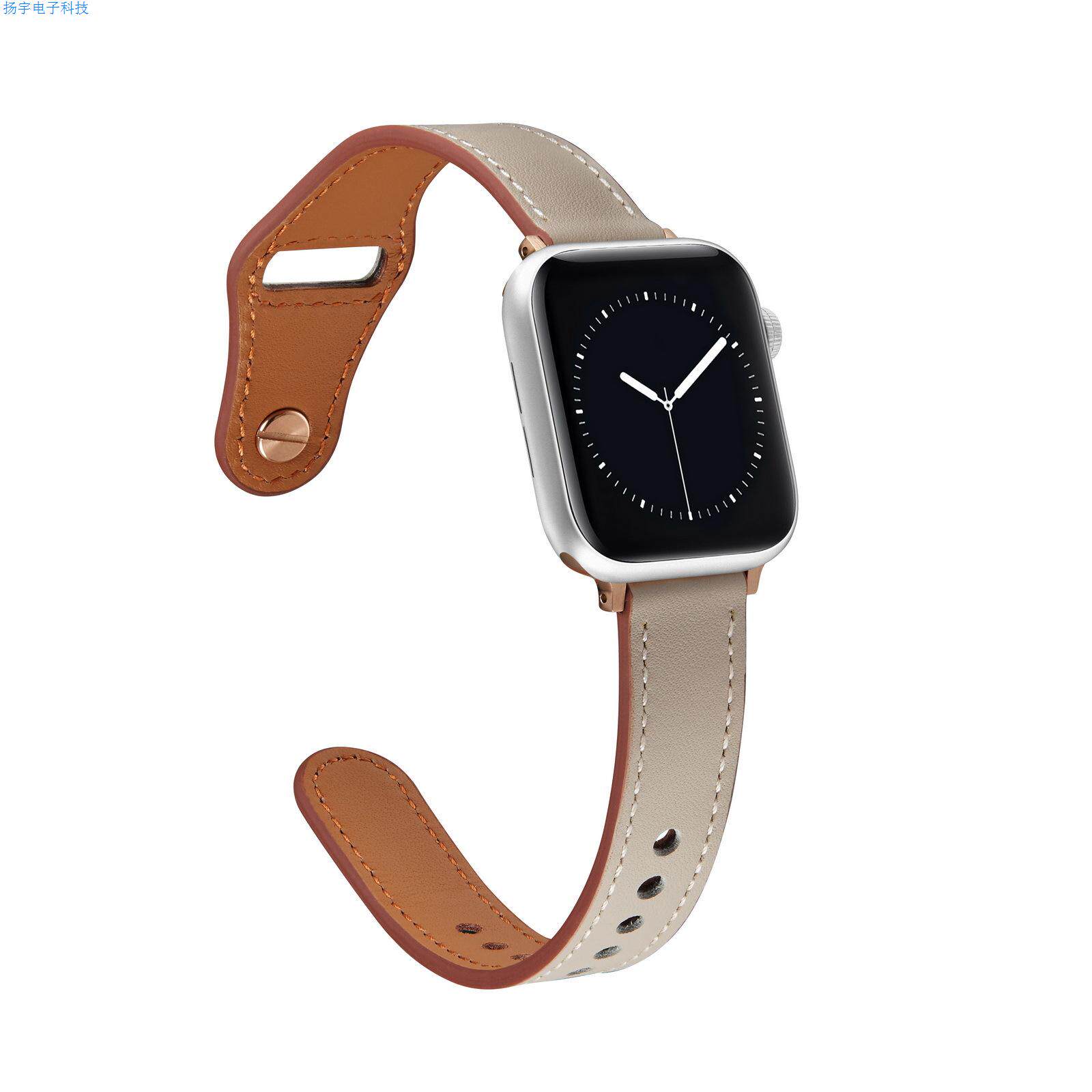 适用苹果智能手表带iwatch23456 7代se小蛮腰钉子扣真皮41mm 45mm