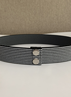 新品按扣松紧条纹腰带女宽百搭牛仔裤皮带隐形配裙子束腰显瘦腰封