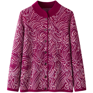 100纯山羊绒开衫女 中老年半高领妈妈装加厚宽松大码针织外套毛衣