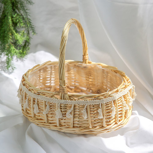 场景布置拍照道具藤编手提花篮