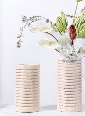 现代简约创意黄洞石花器花瓶样板房售楼处桌面软装饰品工艺品摆件