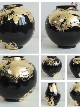 中式贴金箔陶瓷花瓶花器会所家居桌面电视柜茶几玄关会所软装饰品