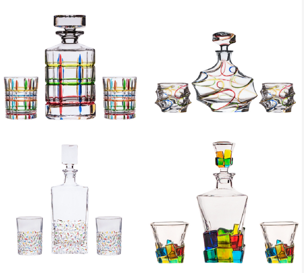 现代简约创意手工彩绘酒樽酒杯套装彩色玻璃工艺品家用水杯套装