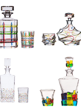 现代简约创意手工彩绘酒樽酒杯套装彩色玻璃工艺品家用水杯套装