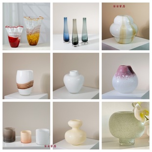 现代简约创意玻璃花瓶花器样板房售楼处桌面茶几软装饰品工艺品