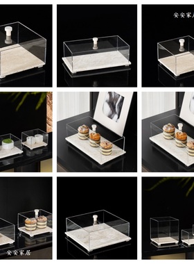 现代大理石亚克力透明罩子防尘收纳盒展会展厅摆件陈列展示盒装饰