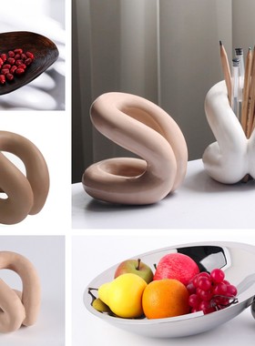 现代简约创意树脂几何抽象摆件样板房售楼处桌面茶几软装饰品工艺