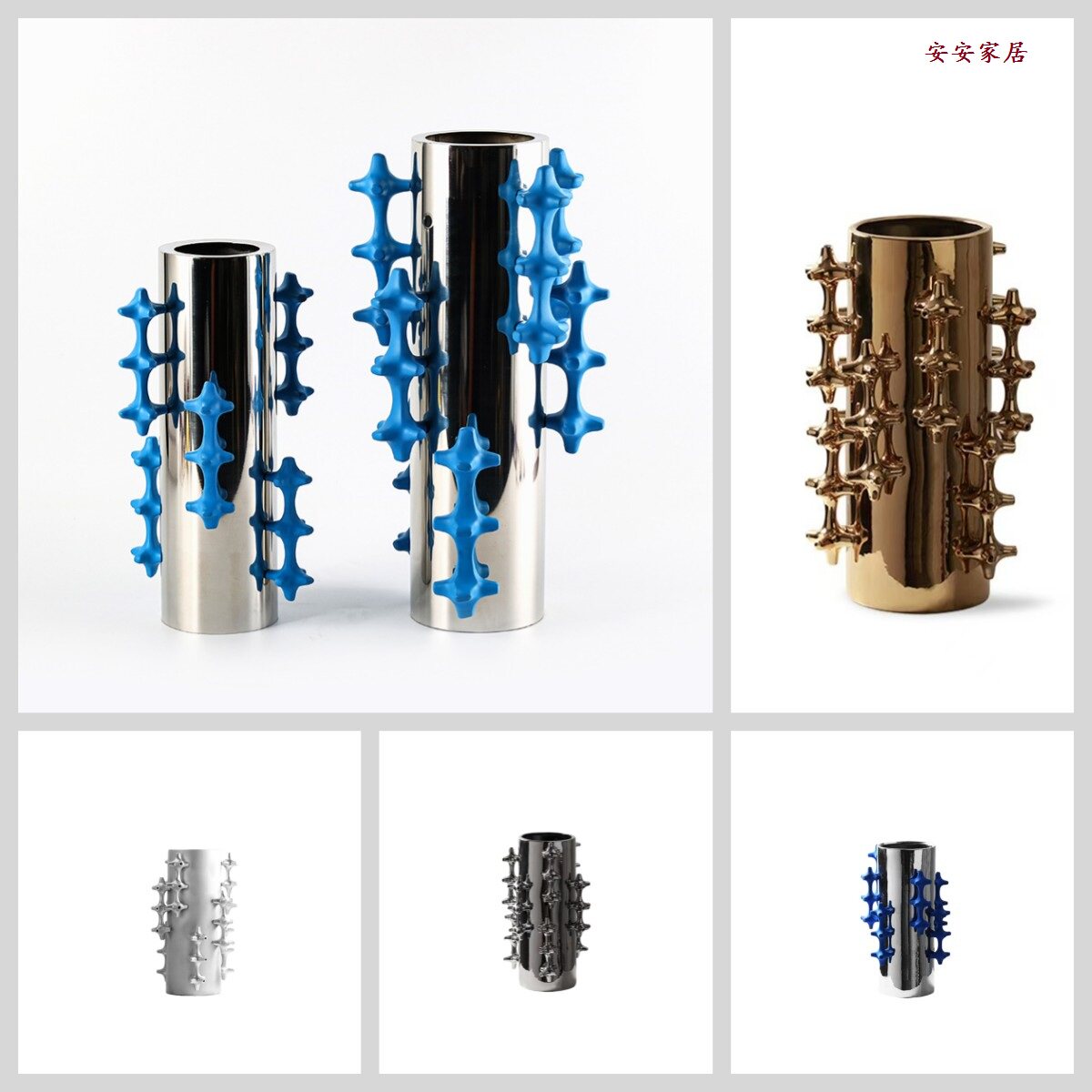 现代简约创意缠绕金属花器样板房桌面茶几电视柜背景墙软装饰品