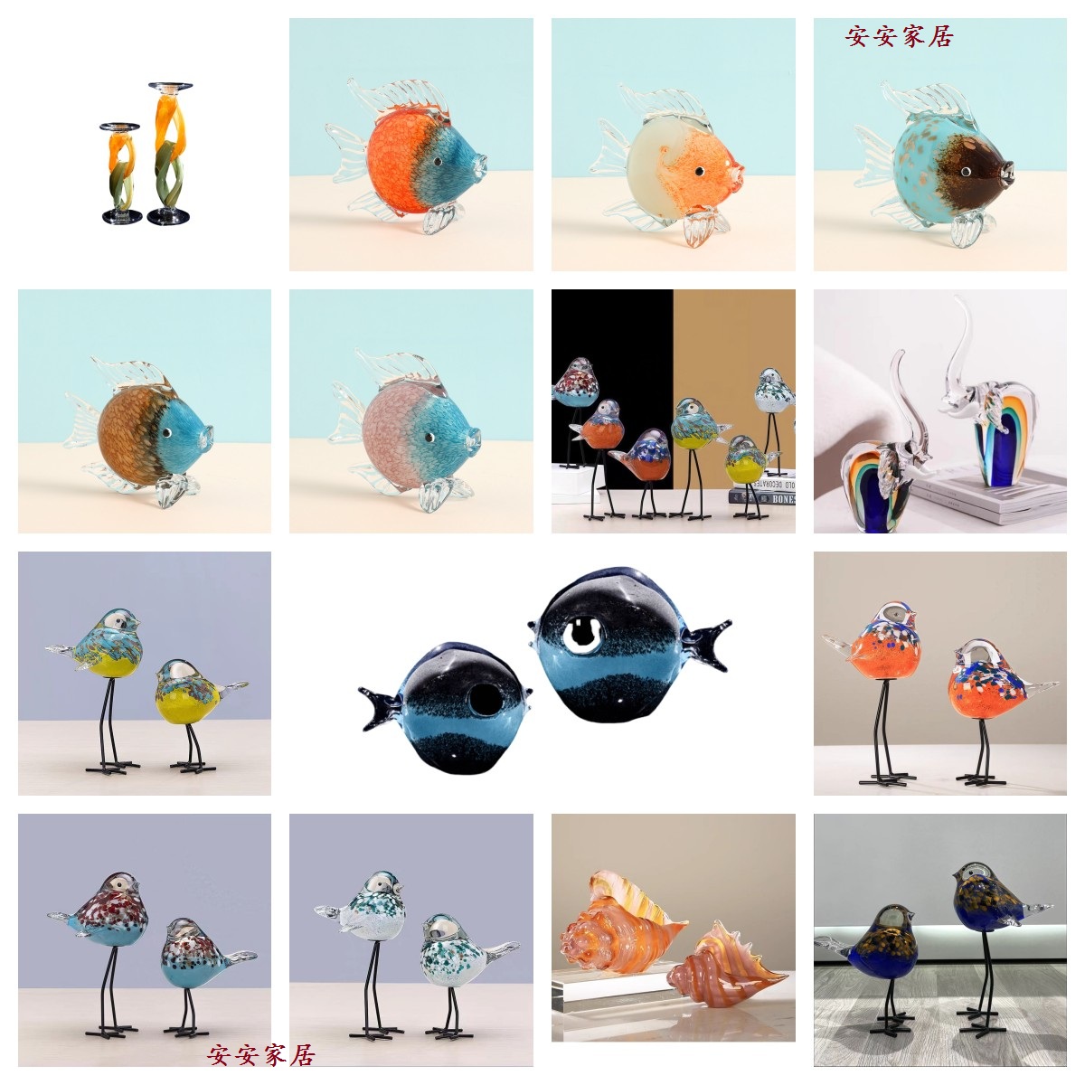 现代简约创意琉璃鱼琉璃鸟摆件样板房家居桌面书架软装饰品工艺品