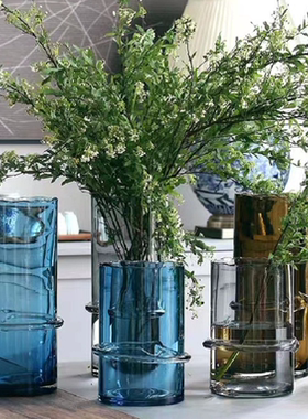 现代简约创意玻璃花器花插花瓶裙边不规则玻璃工艺品桌面茶几摆件