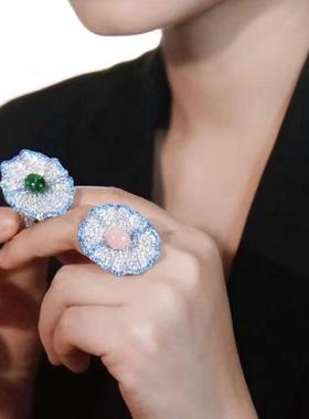 小花奢品925银精镶锆石戒指