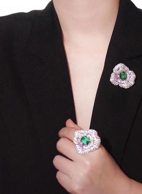 薄荷绿满钻繁花盛开戒指