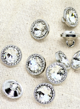 11mm小香风镶钻圆形银边金属衬衣扣针织衫裙子水晶钻石闪亮小扣子