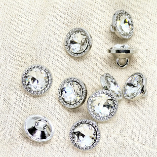 11mm小香风镶钻圆形银边金属衬衣扣针织衫 裙子水晶钻石闪亮小扣子