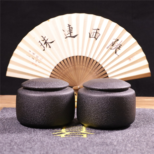 禅意粗陶瓷黑釉围棋罐黑色连珠五子棋罐中国风棋子收纳盒一对包邮
