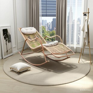 跨境专供手工藤编摇椅躺椅阳台午休藤椅老人逍遥户外庭院摇摇椅
