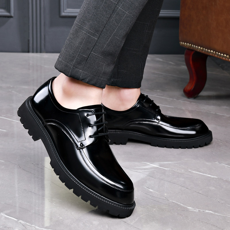 MENS SHOES 2023 NEW AUTUMN AND WINTER LEATHER SHOES MENS BUSINESS FORMAL WEAR BRITISH GENUINE LEATHER PREMIUM BRIGHT LEATHER LACE-UP WEDDING SHOES MEN
