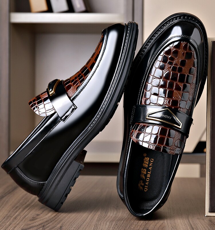 2024 AUTUMN NEW LEATHER SHOES MENS BUSINESS FORMAL WEAR LEATHER ROUND TOE DERBY SHOES SLIP OVER MENS WEDDING GROOM SHOES