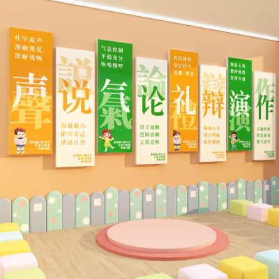口才教室装饰培训班机构儿童播音小主持人舞台背景布置文化墙面贴