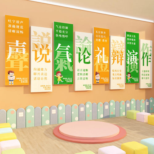口才教室装饰培训班机构儿童播音小主持人舞台背景布置文化墙面贴