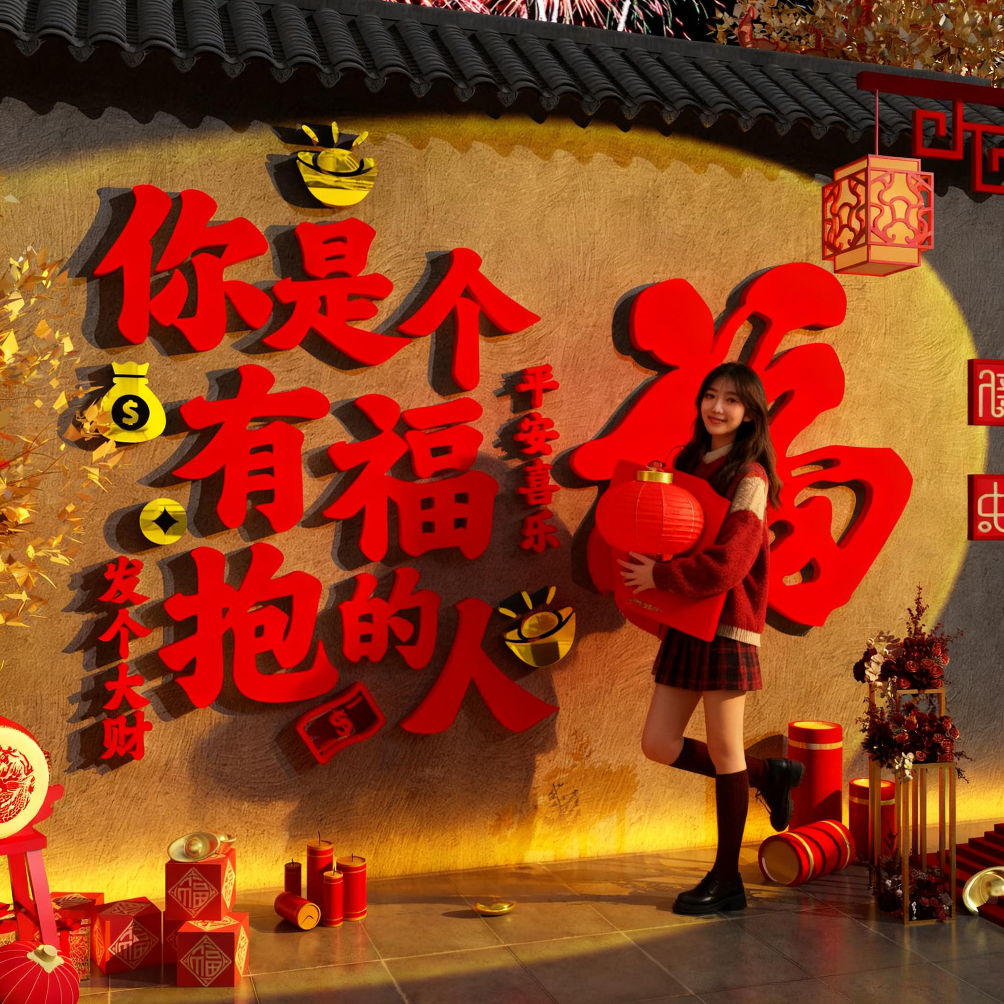 2026过马新年快乐元旦装饰品春节福字网红打卡拍照区布置氛围造景