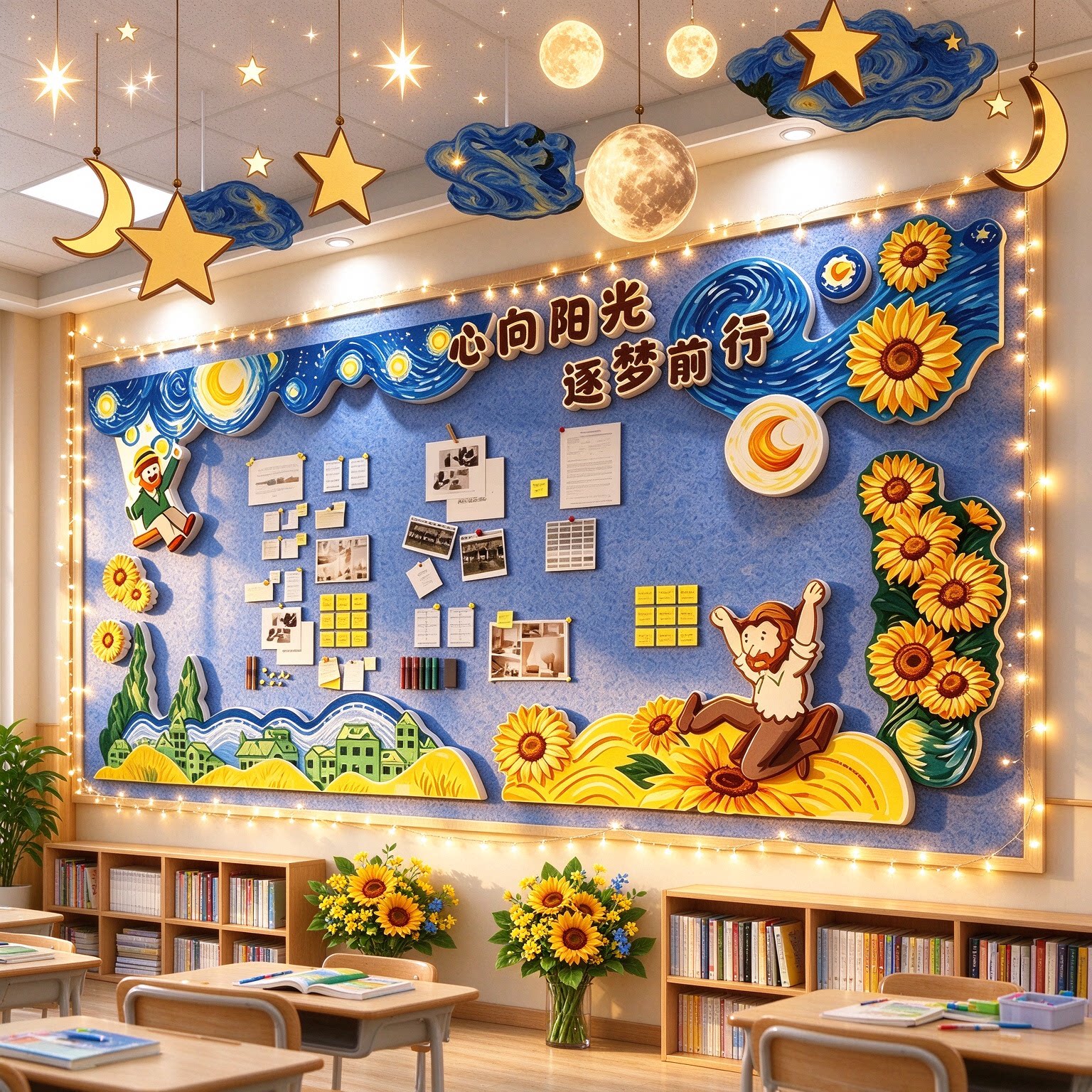 梵高星空班级文化墙贴黑板报