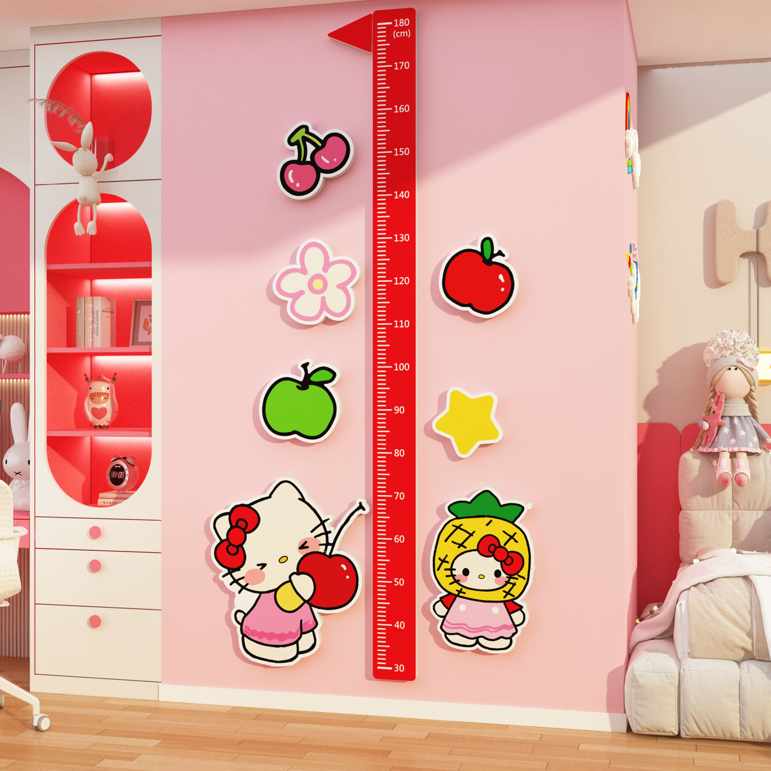 HelloKitty身高贴纸3d立体测量尺可移除不伤墙卧室儿童宝房间布置
