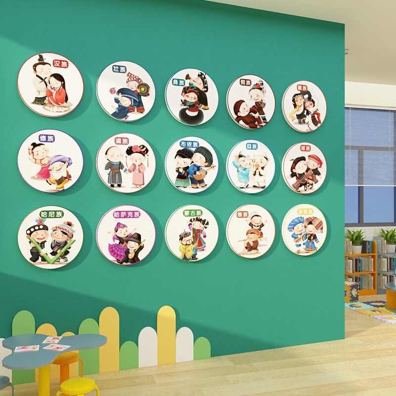 幼儿园环创布置材料文化主题成品楼梯墙面装饰56五十六个民族团结