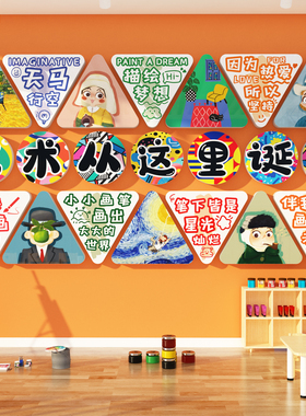 画室氛围布置美术教室布置装饰机构幼儿园环创主题墙面成品作展示