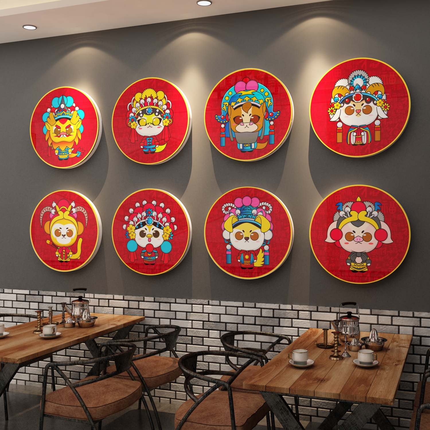 十二生肖图片画贴饭店墙面装饰餐饮火锅烧烤肉创意脸谱挂墙国潮风