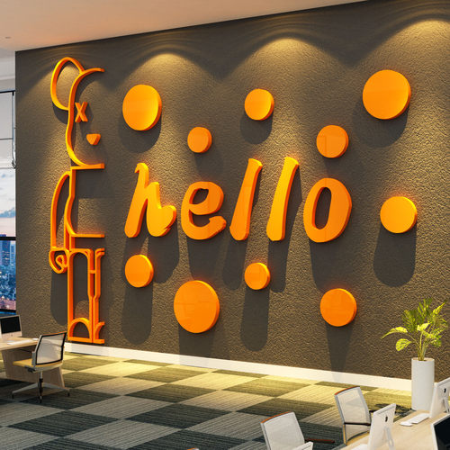 hello外贸公司文化墙面前台进门形象logo办公室氛围背景励志标语