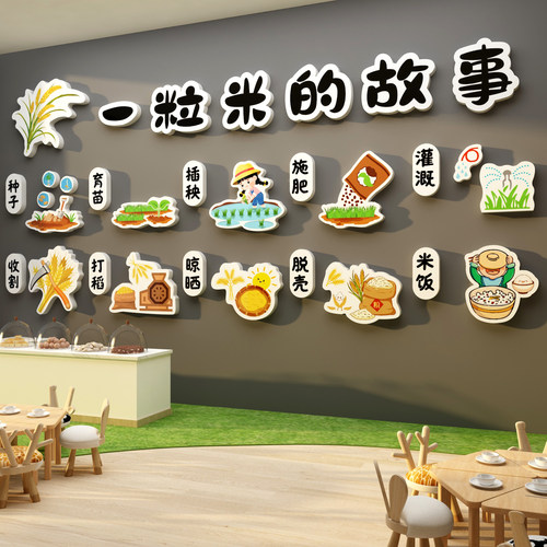 幼儿园环创主题墙成品文化墙面装饰食堂饭桌托管班一粒米的故事贴