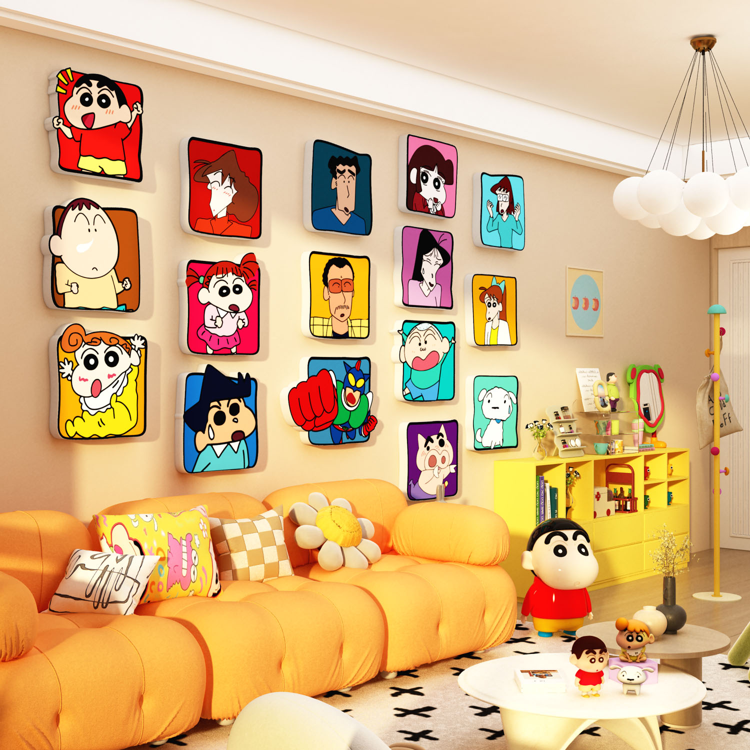 蜡笔小新贴纸画客厅卧室床头电视机背景墙面装饰海报儿童房间布置