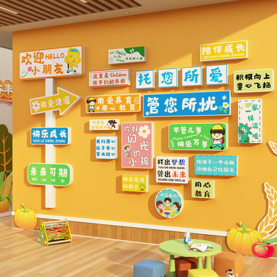 托管班墙面装饰形象幼儿园环创布置培训机构前台背景文化教室贴纸