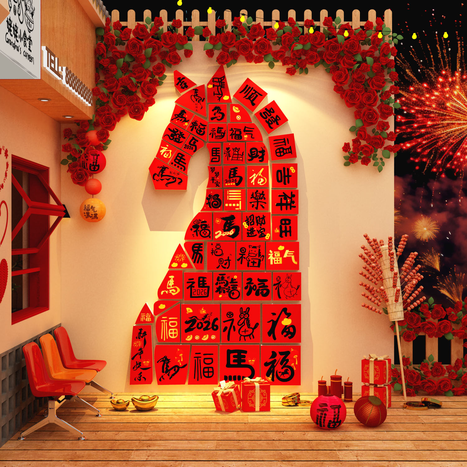 新年快乐装饰品2026过马跨春节贴网红打卡布置小院红墙氛围造场景,家居饰品,文化墙贴,淘宝优惠券,粉丝福利购,淘宝优惠卷