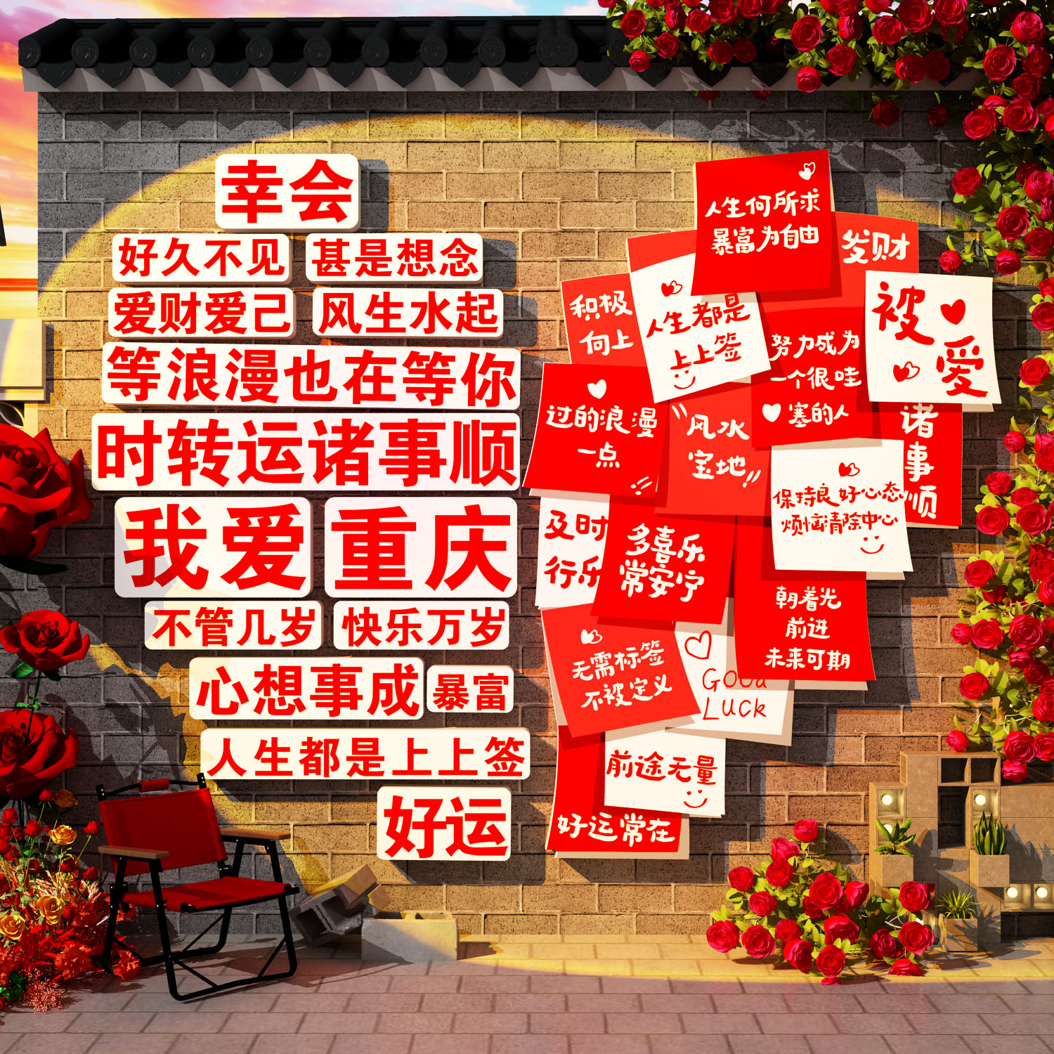 网红打卡拍照布置2025爱心户外形象背造景墙装饰氛围摆件城市地名