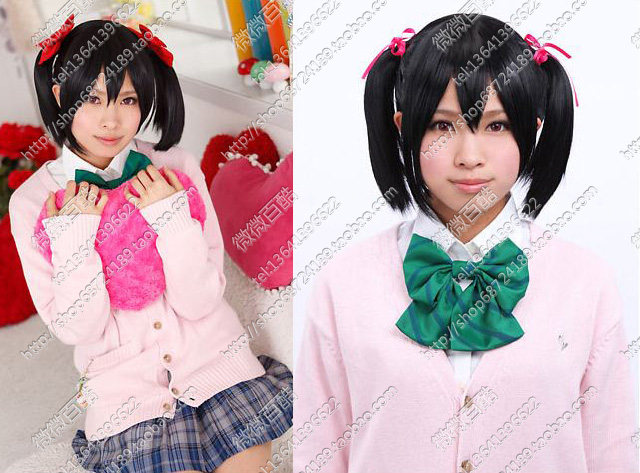 矢泽妮可/不对称鬓角/杂音/cos假发黑色中长发萌假发