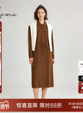 海尔曼斯25冬季新品通勤百搭松弛Polo领羊毛收腰连衣裙女220U8B4Q