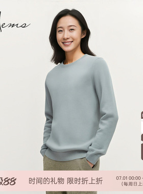 海尔曼斯25早秋新品经典款0压系列亲肤圆领羊绒针织衫D1089D41