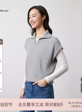 海尔曼斯25早秋新品精英衣橱时尚Polo领短袖轻暖无袖针织240L2D41