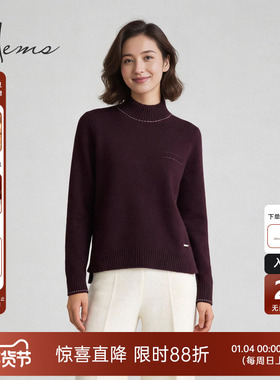 海尔曼斯25冬季新品紫气东来好运限定设计款半高领羊绒衫250J8B71