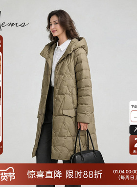 海尔曼斯25冬季新品冰雪泡芙轻量通勤气质长款羽绒服女226A3B82