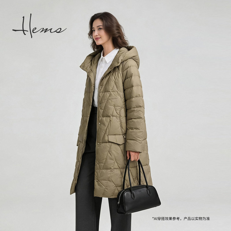 海尔曼斯25冬季新品冰雪泡芙轻量通勤气质长款羽绒服女226A3B82