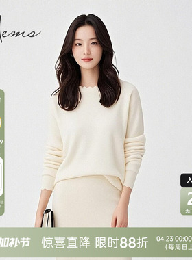 海尔曼斯新品花朵半高领长袖纯色简约百搭经典针织衫女D3909D41