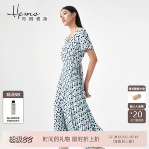 【门店同款】海尔曼斯V领连衣裙收腰茶歇裙法式优雅印花女长裙