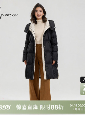海尔曼斯25秋冬新品泡芙云感轻量蓬松保暖长款白鹅羽绒服D4612B92