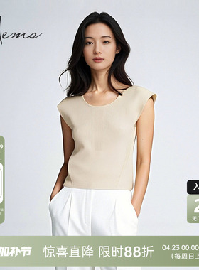海尔曼斯春夏新品清凉透气小飞袖圆领淡人穿搭针织小衫女24068C3E