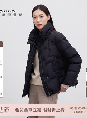 【门店同款】海尔曼斯秋冬新款短款轻盈羽绒服黑色宽松外套女