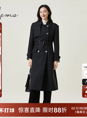 海尔曼斯25早秋新品精英衣橱高端气质英伦羊毛风衣款大衣D1633D4X